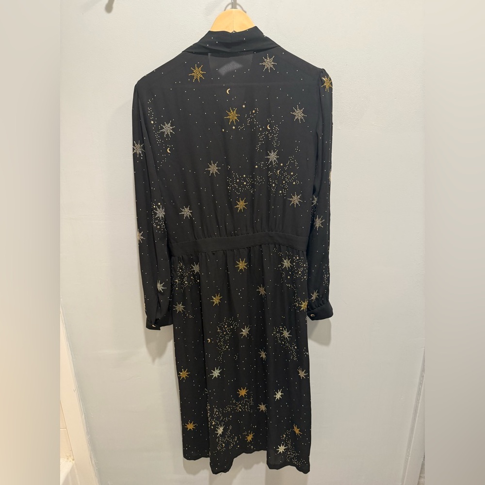 STINE GOYA Micaela Black Celestial Wrap Dress Gold & Silver Stars Small - Picture 3 of 7